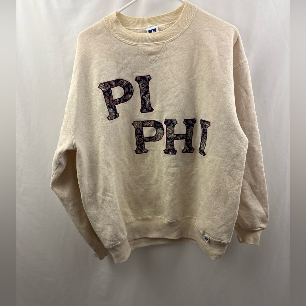 Russell Athletic Cream Pi Phi Sweatshirt with Patterned Letters